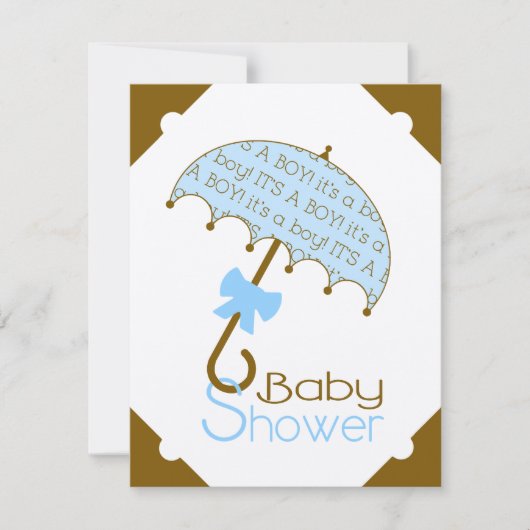 Invitation au Baby shower-parapluie Brown et bleu (Devant)