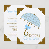 Invitation au Baby shower-parapluie Brown et bleu (Devant / Derrière)