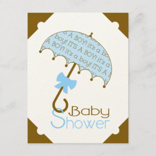 Invitation au Baby shower-parapluie Brown et bleu