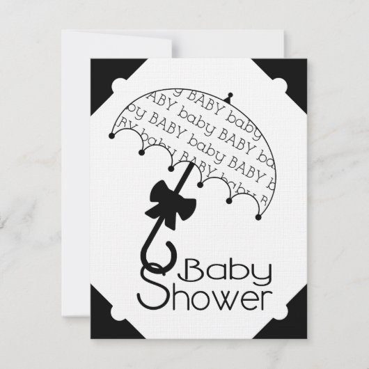 Invitation au Baby shower-parapluie noir et blanc (Devant)