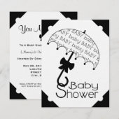 Invitation au Baby shower-parapluie noir et blanc (Devant / Derrière)