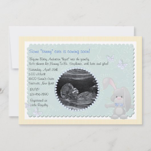 Invitation au Baby shower photo Baby Bunny Blue (Devant)