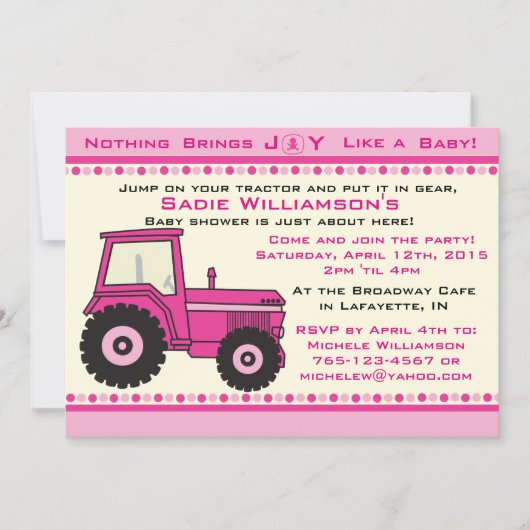 Invitation au Baby shower Pink Girl Tractor (Devant)