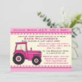 Invitation au Baby shower Pink Girl Tractor (Debout devant)