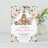 Invitation au Baby shower Pink Woodland (Debout devant)