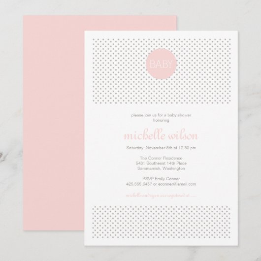 Invitation au Baby shower Polka Dot (Devant / Derrière)