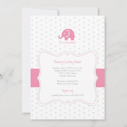 Invitation au Baby shower Polkadot de l'éléphant r (Devant)