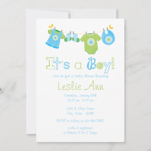 Invitation au Baby shower pour les garçons (Devant)