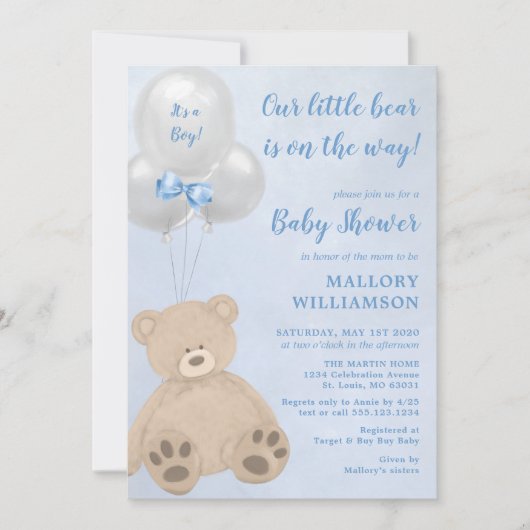 Invitation au Baby shower pour petits ours (Devant)