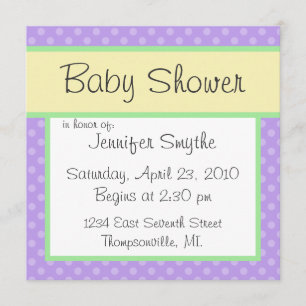Invitation au Baby shower pourpre Polka Dotty