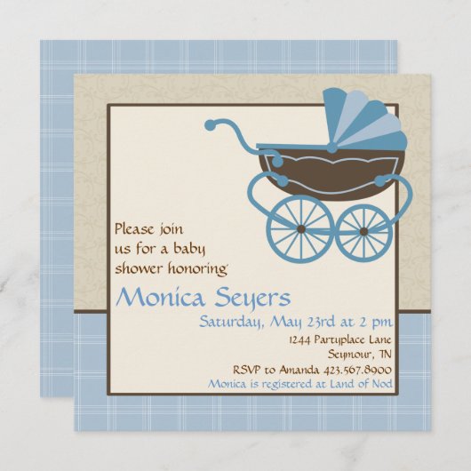 Invitation au Baby shower Pram (Devant / Derrière)