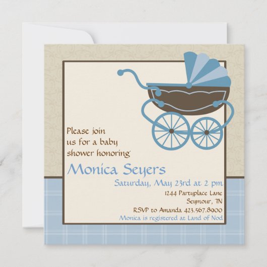 Invitation au Baby shower Pram (Devant)