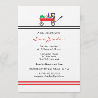 Invitation au Baby shower Red Wagon