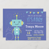 Invitation au Baby shower robotique bleu (Devant / Derrière)