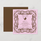Invitation au Baby shower rose Brown de cadre Vint (Devant / Derrière)