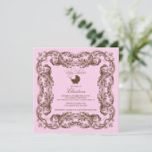 Invitation au Baby shower rose Brown de cadre Vint (Debout devant)