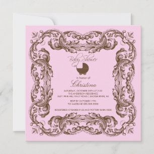 Invitation au Baby shower rose Brown de cadre Vint