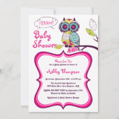 Invitation au Baby shower rose chaud de Chouette f (Devant)