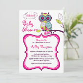 Invitation au Baby shower rose chaud de Chouette f (Debout devant)