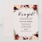 Invitation au Baby shower rose de Bourgogne (Devant / Derrière)