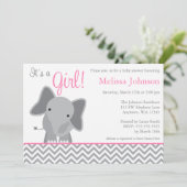 Invitation au Baby shower rose de l'Eléphant Cute (Debout devant)
