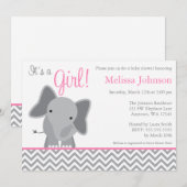Invitation au Baby shower rose de l'Eléphant Cute (Devant / Derrière)