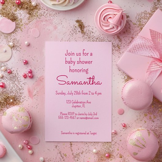 Invitation au Baby shower rose doux et simple