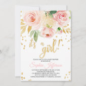 Invitation au Baby shower rose et or (Devant)