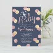 Invitation au Baby shower Rose Gold et Navy (Debout devant)
