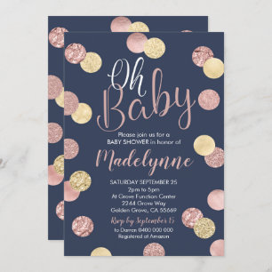 Invitation au Baby shower Rose Gold et Navy