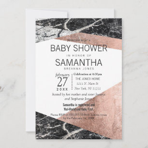 Invitation au Baby shower Rose moderne en or et en
