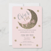 Invitation au Baby shower rose pâle sur la Lune (Devant)
