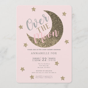 Invitation au Baby shower rose pâle sur la Lune