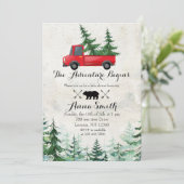 Invitation au Baby shower rouge des sapins de Noël (Debout devant)