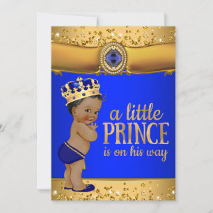 Invitation au Baby shower Royal Blue Gold