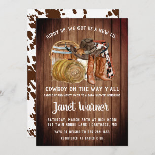 Invitation au Baby shower Rustic Western Rodeo
