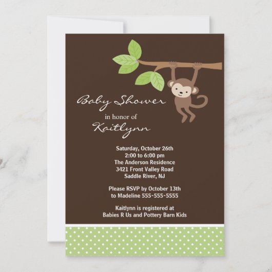 Invitation au Baby shower Safari de Baby Monkey (Devant)