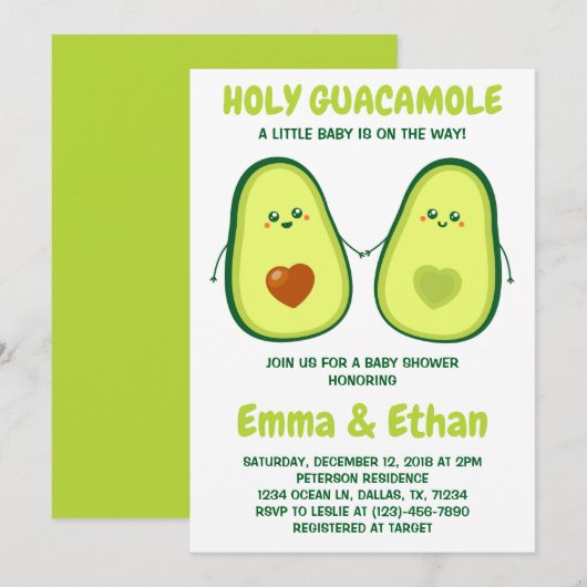 Invitation au Baby shower Saint-Guacamole Avocado (Devant / Derrière)
