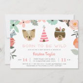Invitation au Baby shower sauvage de bois (Devant)