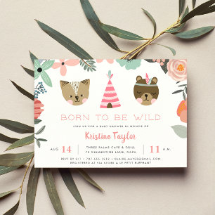 Invitation au Baby shower sauvage de bois