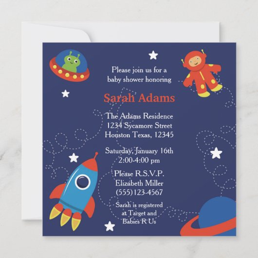 Invitation au Baby shower spatial (Dos)