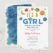Invitation au Baby shower spatial de Girls Planets (Devant / Derrière)