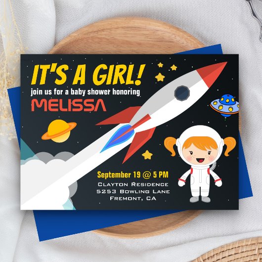 Invitation au Baby shower spatial de Rocket Girl