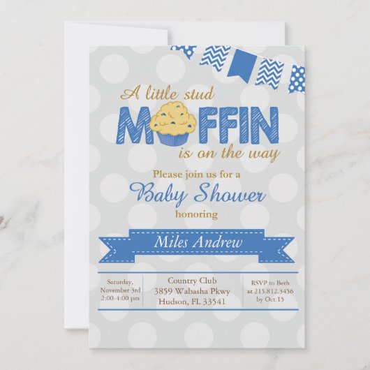 Invitation au Baby shower Stud Muffin (Devant)