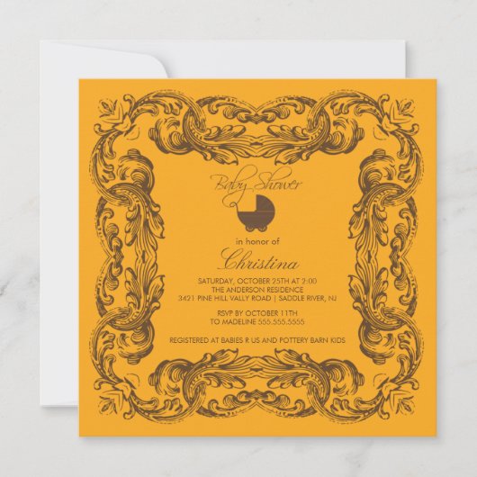Invitation au Baby shower Tangerine Vintage (Devant)