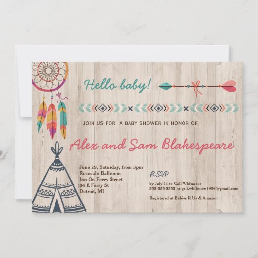 Invitation au Baby shower tribal (Devant)