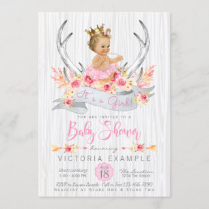 Invitation au Baby shower tribal Antler Boho Princ