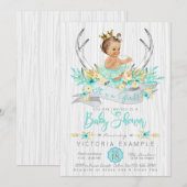 Invitation au Baby shower tribal Antler Boho Princ (Devant / Derrière)