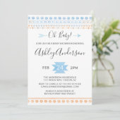 Invitation au Baby shower tribal Blue and Orange (Debout devant)