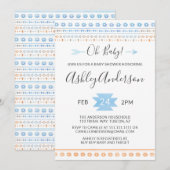 Invitation au Baby shower tribal Blue and Orange (Devant / Derrière)